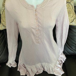FREE PEOPLE - Long Sleeve Ruffle Button Up Shirt (Lavender)